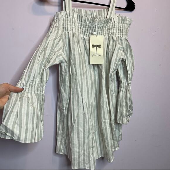 NEW Tyler Boe Striped White Blue Blouse Off the Shoulder Top Womens Large - Picture 3 of 5